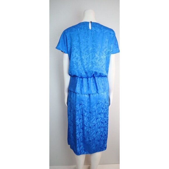 VINTAGE WOMEN'S BLUE FLORAL TEXTURED BLOUSON DRESS - STUART ALAN - SIZE M - Picture 8 of 9